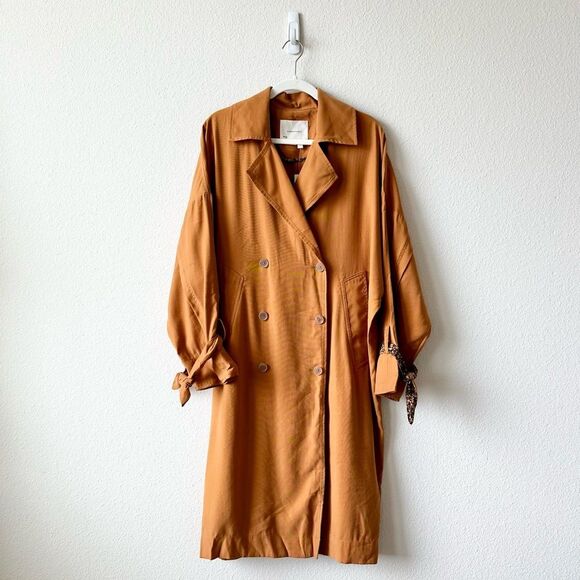 NWT By Anthropologie Draped Trench Coat in Copper Size Small - Picture 3 of 9